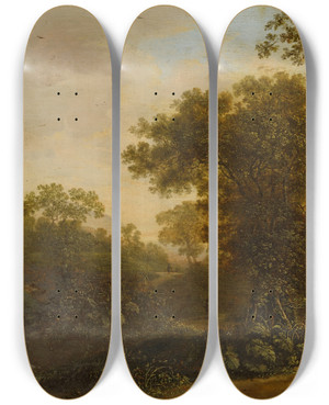 Triptych art skateboard deck of Ottomar Hackius Landscape With Path In The Woods by Ottomar Hackius (1670)