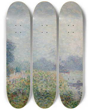 Triptych art skateboard deck of Gustave Loiseau Bord De Rivire by Gustave Loiseau (1865-1935)