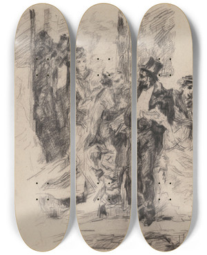 Triptych art skateboard deck of James Ensor At Dawn by James Ensor (1860-1949)