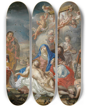 Triptych art skateboard deck of Johann Georg Platzer Die Beweinung Christi by Johann Georg Platzer (1704-1761)