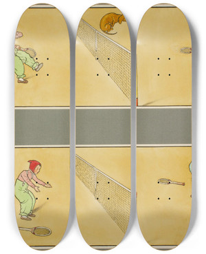 Triptych art skateboard deck of Artu Scheiner Tennis by Artus Scheiner (1863-1938)