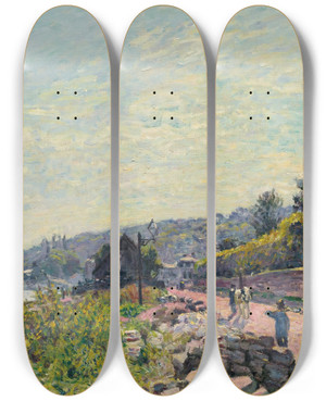 Triptych art skateboard deck of Alfred Sisley La Seine Au Basmeudon by Alfred Sisley (1840-1899)