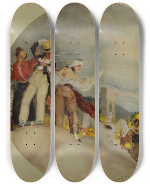 Triptych art skateboard deck of Augustefranoismarie Gorguet Parade Sur Les Boulevards by Auguste-Franois-Marie Gorguet (1862-1927)