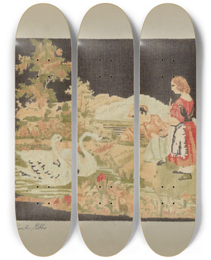 Triptych art skateboard deck of Pearl Gibbo Cotton Cloth_2 by Pearl Gibbo