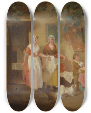 Triptych art skateboard deck of Francis Wheatley Evening by Francis Wheatley (1747-1801)
