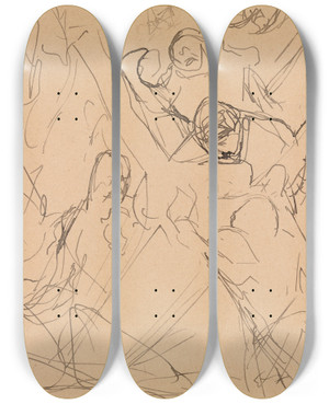Triptych art skateboard deck of Umberto Boccioni Study For Mourning by Umberto Boccioni (1882-1916)