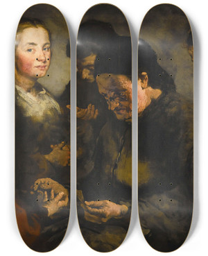Triptych art skateboard deck of Thodule Ribot La Diseuse De Bonne Aventure by Theodule Ribot (1823-1891)