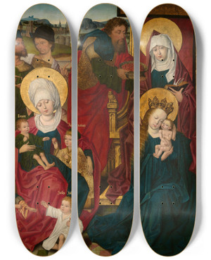 Triptych art skateboard deck of Derick Baegert Holy Kinship by Derick Baegert