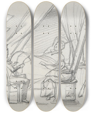 Triptych art skateboard deck of Paul Gavarni Le Proces Duministre by Paul Gavarni (1804-1866)