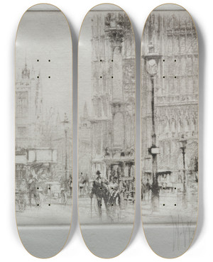 Triptych art skateboard deck of William Walcot Westminster Abbey by William Walcot (1874-1943)