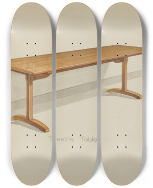 Triptych art skateboard deck of Anne Ger Shaker Trestle Dining Table by Anne Ger