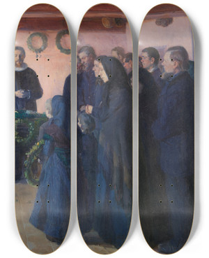 Triptych art skateboard deck of Anna Ancher A Funeral by Anna Ancher (1859-1935)