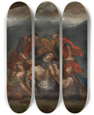 Triptych art skateboard deck of Eugne Delacroix Beweinung Christi by Eugene Delacroix (1798-1863)