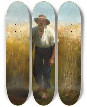Triptych art skateboard deck of Wacaw Szymanowski Harvester by Waclaw Szymanowski (1859-1930)
