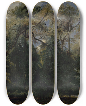 Triptych art skateboard deck of Paul Huet Les Ormes De Saintcloud by Paul Huet (1803-1869)