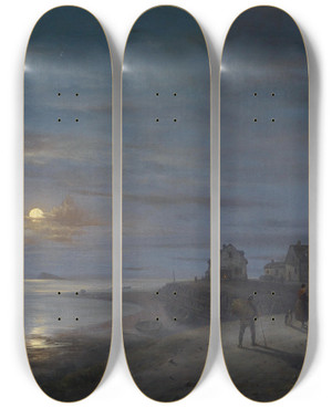 Triptych art skateboard deck of Giuseppe Canella Kstenlandschaft by Giuseppe Canella (1788-1847)