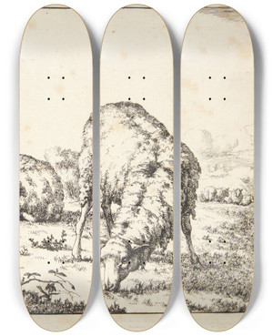 Triptych art skateboard deck of Marcus De Bye Grssende Fr Set Forfra by Marcus de Bye (1638-1688)