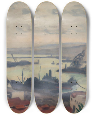 Triptych art skateboard deck of Albert Marquet Port Dalger by Albert Marquet (1875-1947)