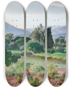 Triptych art skateboard deck of Henri Lebasque Vendanges Dans La Valle Du Faron by Henri Lebasque (1865-1937)