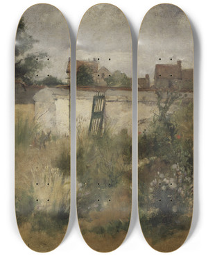 Triptych art skateboard deck of Carl Larsson Landscape Study From Barbizon by Carl Larsson (1853-1919)