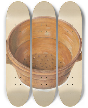 Triptych art skateboard deck of Fritz Boehmer Zoar Colander by Fritz Boehmer
