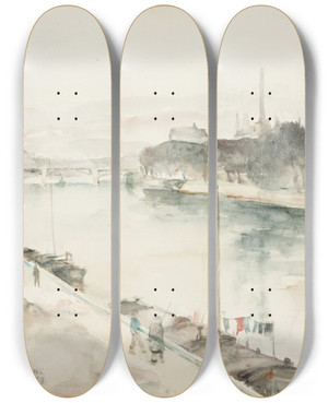 Triptych art skateboard deck of Andrus Johani Pariisi Vaade by Andrus Johani (1906-1941)