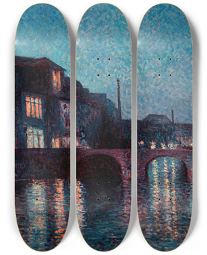 Triptych art skateboard deck of Maximilien Luce The River Sambre Incharleroi by Maximilien Luce (1858-1941)
