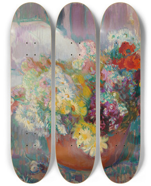 Triptych art skateboard deck of Magnus Enckell Flowers by Magnus Enckell (1870-1925)