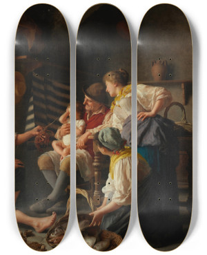 Triptych art skateboard deck of Giovanni Battista Torriglia Three Generations by Giovanni Battista Torriglia (1858-1937)