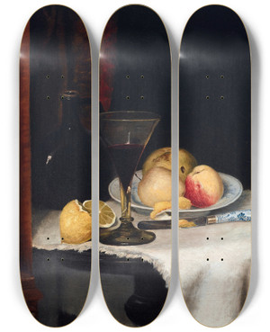 Triptych art skateboard deck of William Henry Huddle Still Life With Fruit by William Henry Huddle (1847-1892)