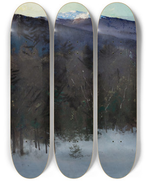 Triptych art skateboard deck of Abbott Handerson Thayer Mount Monadnock by Abbott Handerson Thayer (1849-1921)