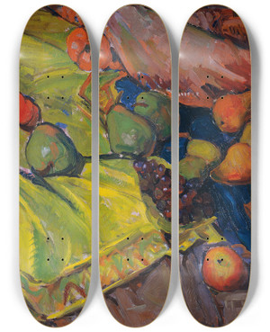Triptych art skateboard deck of Anton Faistauer Stillleben Mit Frchten Auf Grnem Tuch by Anton Faistauer (1887-1930)