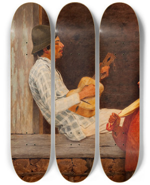 Triptych art skateboard deck of Almeida Jnior The Guitar Player by Almeida Junior (1850-1899)