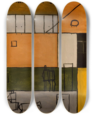 Triptych art skateboard deck of Joaqun Torresgarca Pintura Constructiva_2 by Joaqun Torres-Garca (1874-1949)