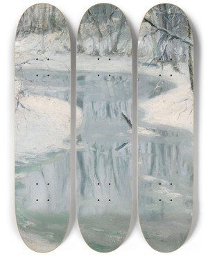 Triptych art skateboard deck of Gustav Wentzel Thaw by Gustav Wentzel (1859-1927)