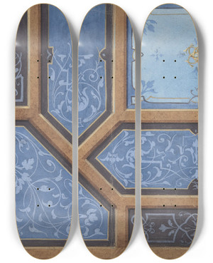 Triptych art skateboard deck of Julesedmondcharles Lachaise Design For Dining Room Ceiling Chteau De Cang_1 by Jules-Edmond-Charles Lachaise (1897)