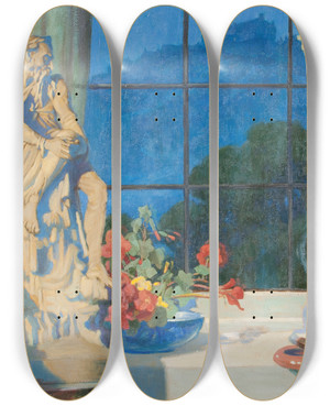 Triptych art skateboard deck of Robert Easton Stuart From My Studio Window Edinburgh by Robert Easton Stuart