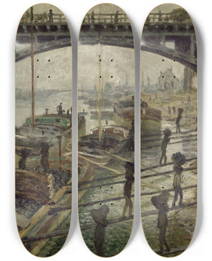Triptych art skateboard deck of Claude Monet The Coalmen by Claude Monet (1840-1926)