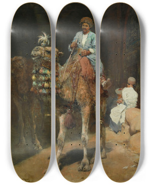 Triptych art skateboard deck of Edwin Lord Weeks A Market In Ispahan by Edwin Lord Weeks (1849-1903)