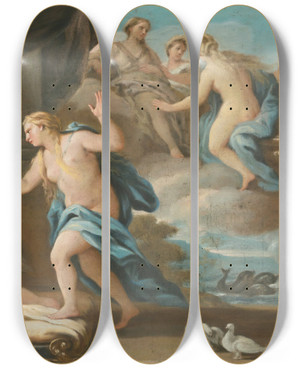 Triptych art skateboard deck of Joseph Goupy Venus Chides Cupid by Joseph Goupy (1686-1770)