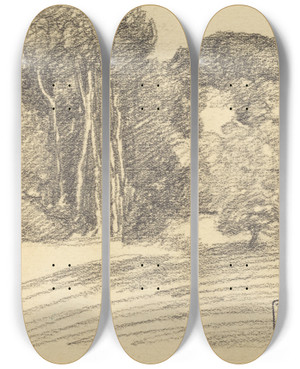 Triptych art skateboard deck of Thophile Alexandre Steinlen The Forest At Courdemanche by Theophile Alexandre Steinlen (1859-1923)