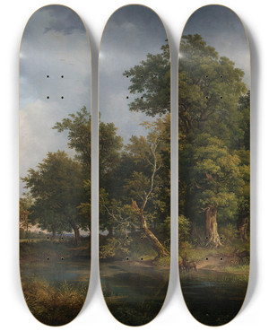 Triptych art skateboard deck of Josef Feid Waldlandschaft by Josef Feid (1806-1870)