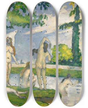 Triptych art skateboard deck of Paul Czanne Bathers_3 by Paul Cezanne (1839-1906)