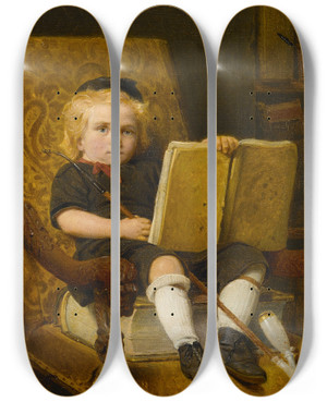 Triptych art skateboard deck of August Friedrich Siegert The Young Scholar by August Friedrich Siegert (1820-1883)