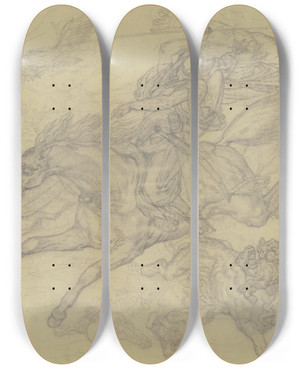 Triptych art skateboard deck of Ferdinand Fellner The Wild Hunt by Ferdinand Fellner (1799-1859)