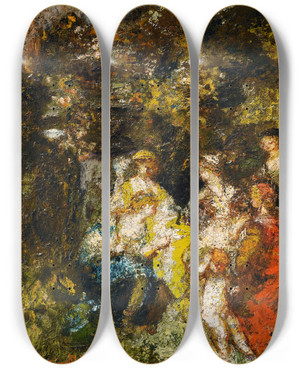 Triptych art skateboard deck of Adolphe Monticelli The Decameron by Adolphe Monticelli (1824-1886)