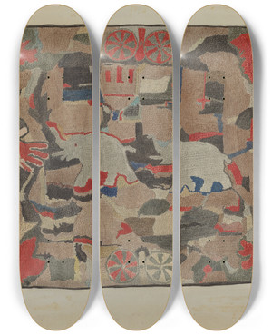 Triptych art skateboard deck of Henry Granet Hooked Rug by Henry Granet