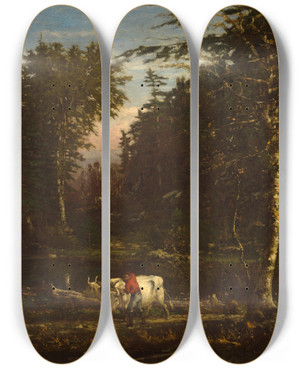 Triptych art skateboard deck of George Inness In Theadirondacks by George Inness (1825-1894)