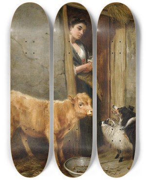 Triptych art skateboard deck of Richard Ansdell The Shepherds Home by Richard Ansdell (1815-1885)