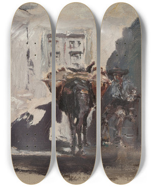 Triptych art skateboard deck of Robert Frederick Blum Spanish Muleteer by Robert Frederick Blum (1857-1903)
